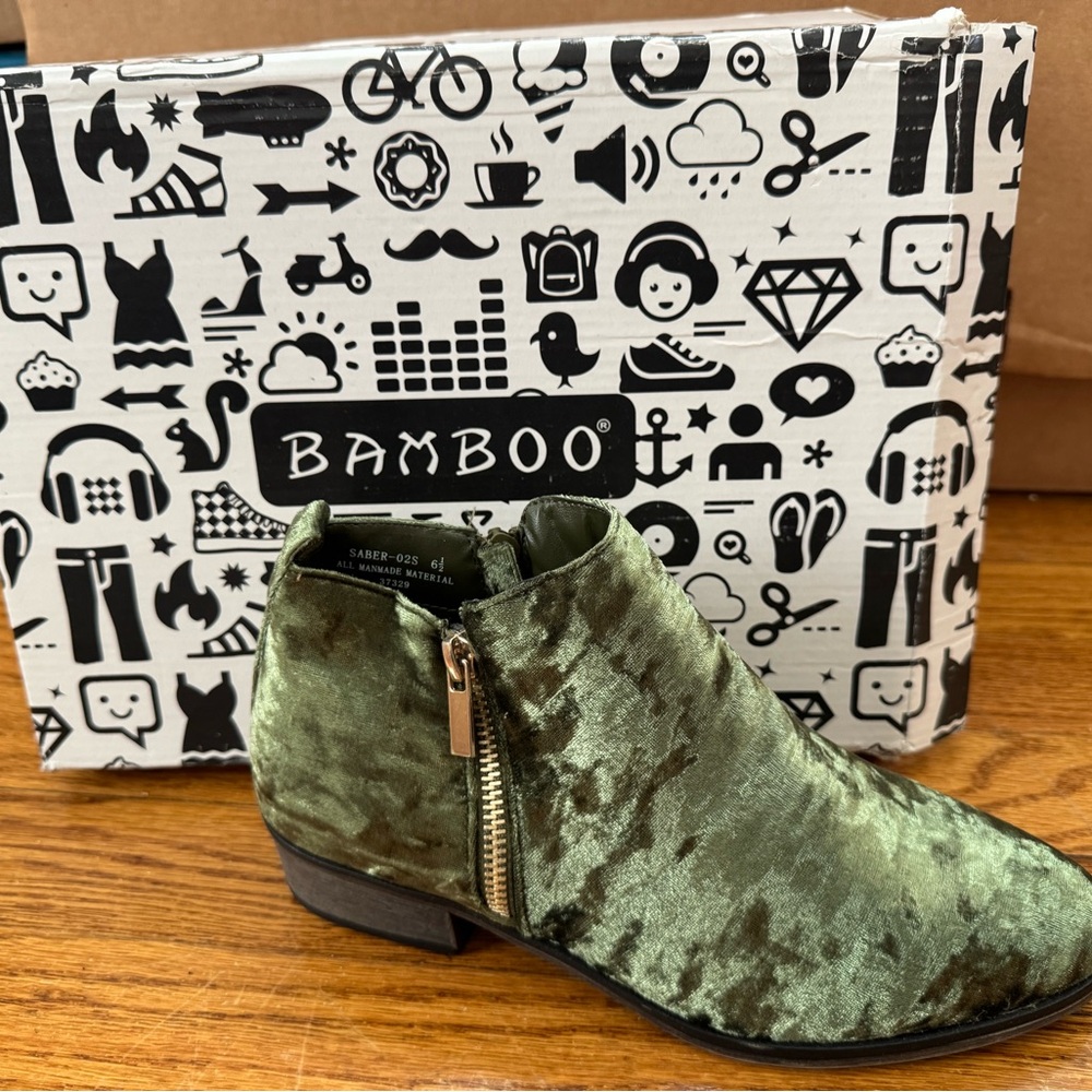 BAMBOO Green Velvet Ankle Boots
